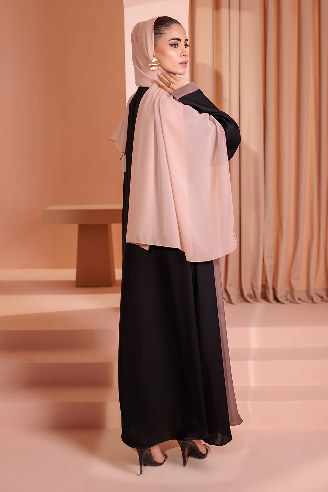 Double Upper Abaya with Contrast Inner - 5004 - Image 12