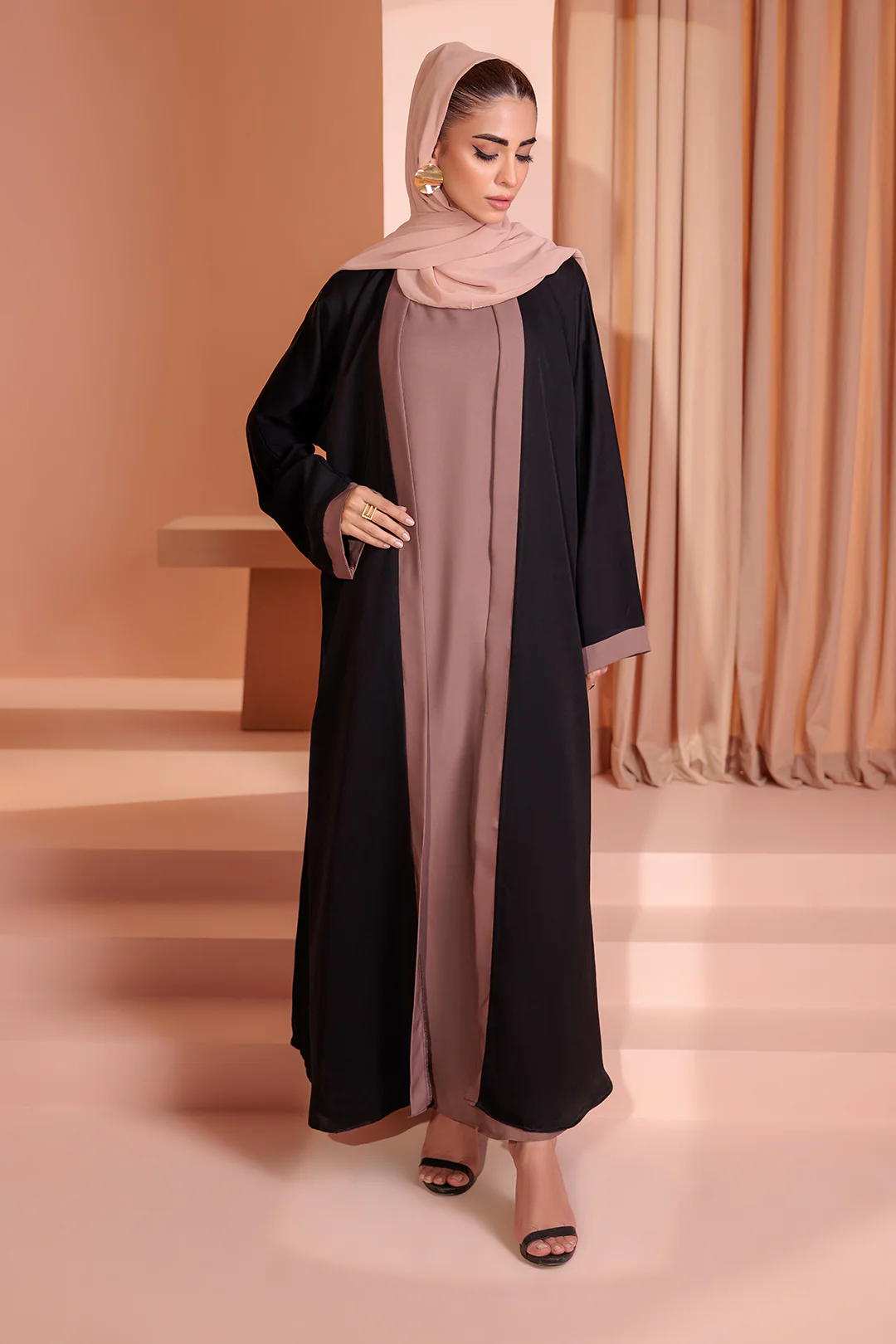 Double Upper Abaya with Contrast Inner - 5004 - Image 5