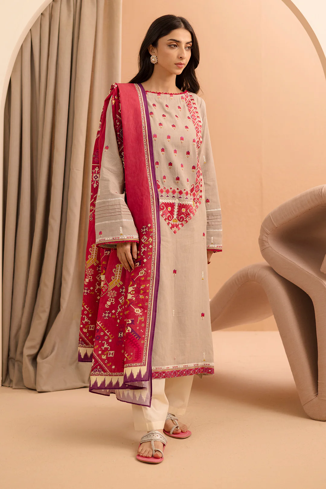 Embroidered Shirt Shalwar Dupatta - 0062 - Image 6