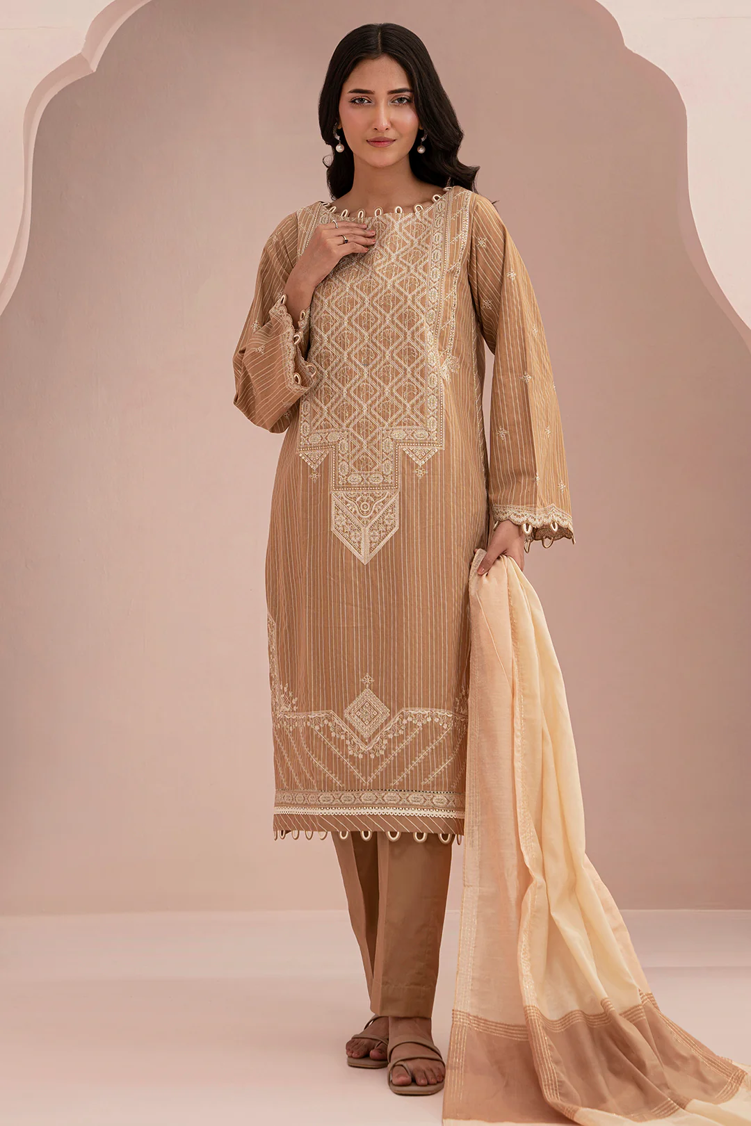 Embroidered Shirt Shalwar Dupatta - 0348 - Image 6