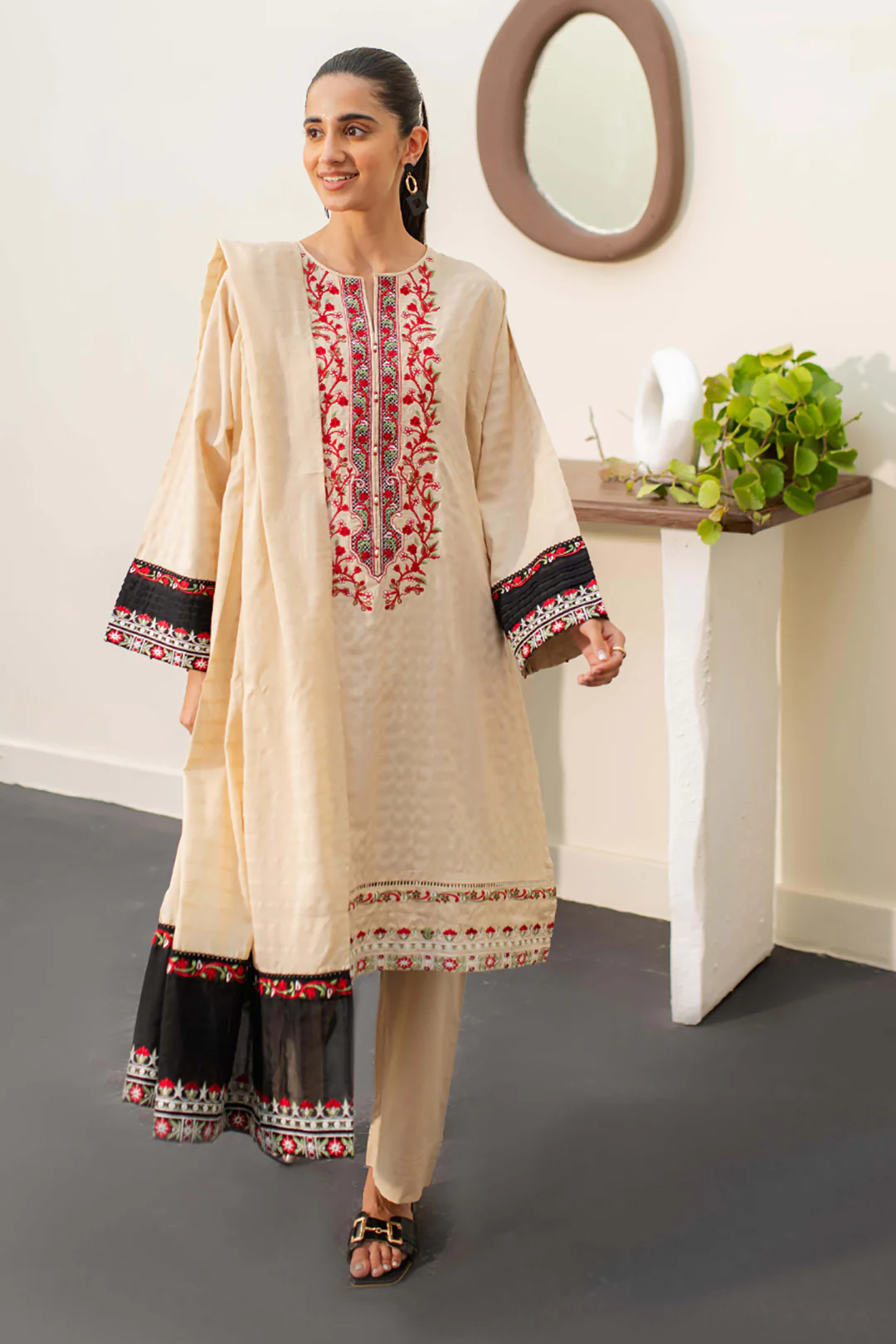Embroidered Kurta Dupatta Trouser - 1229 - Image 2