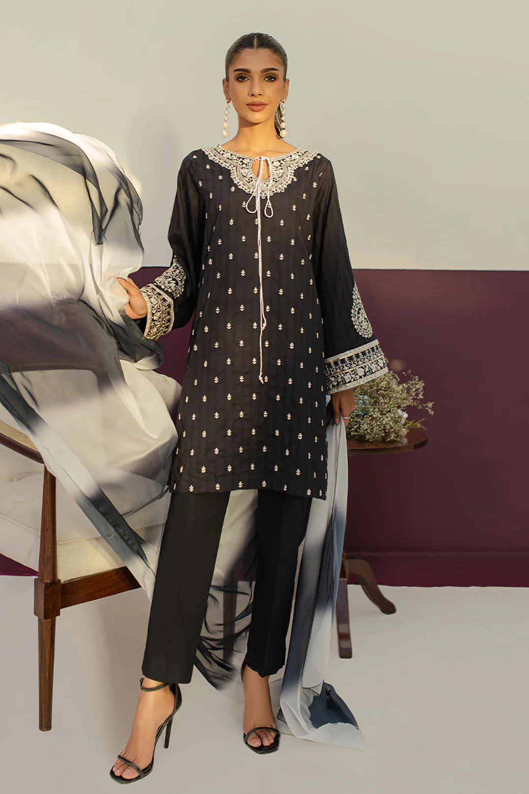 Embroidered Kurta Dupatta Trouser - 3268 - Image 3