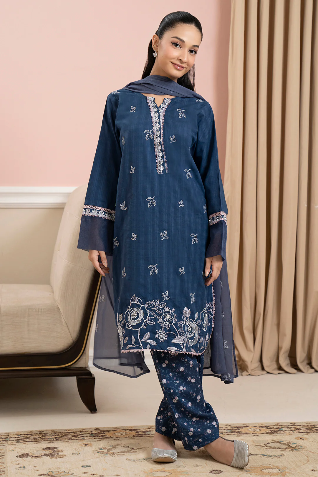 Embroidered Kurta Dupatta Trouser - 3335 - Image 3