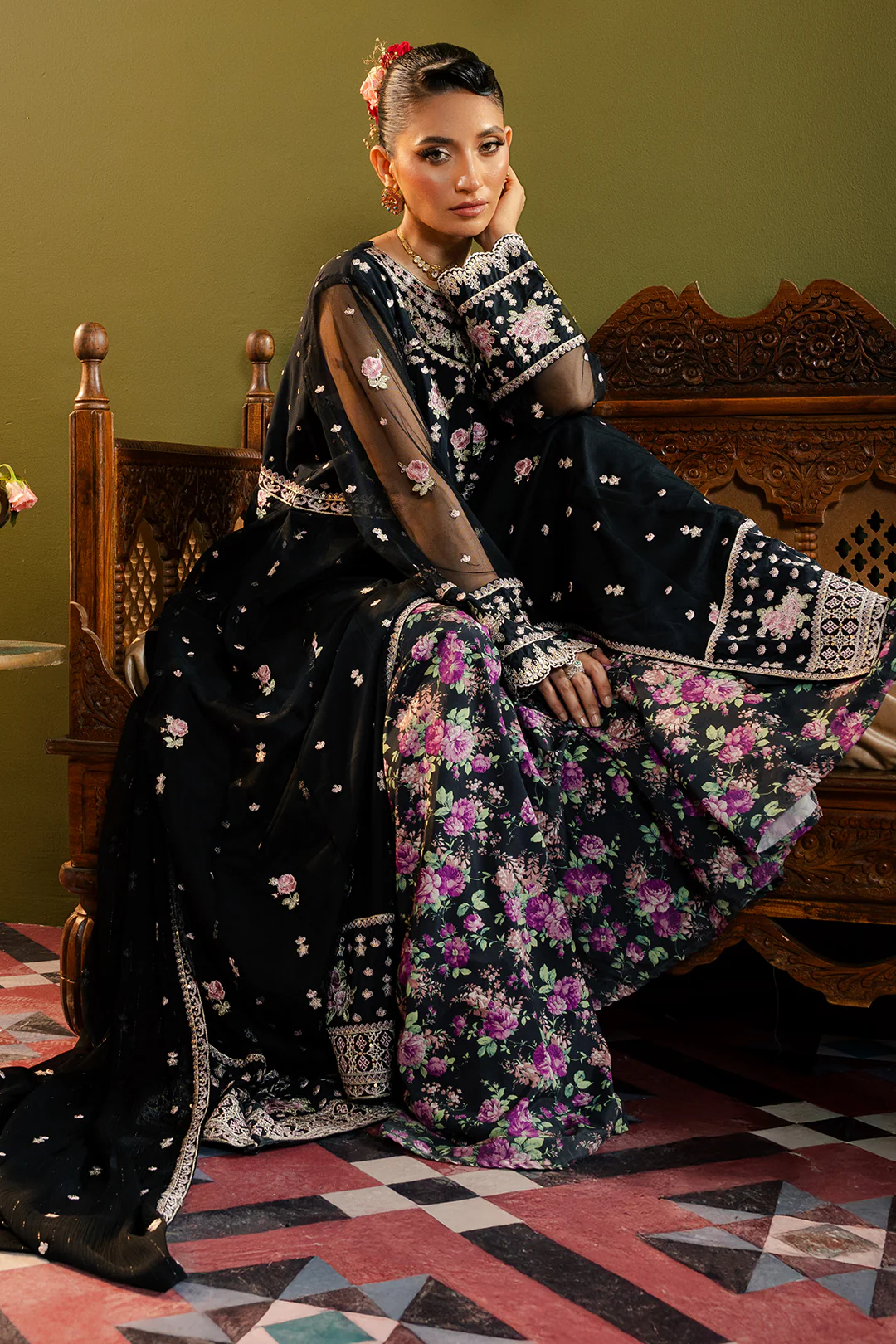 Front Open Frock With Flared Pant & Dupatta - 0717 - Image 10
