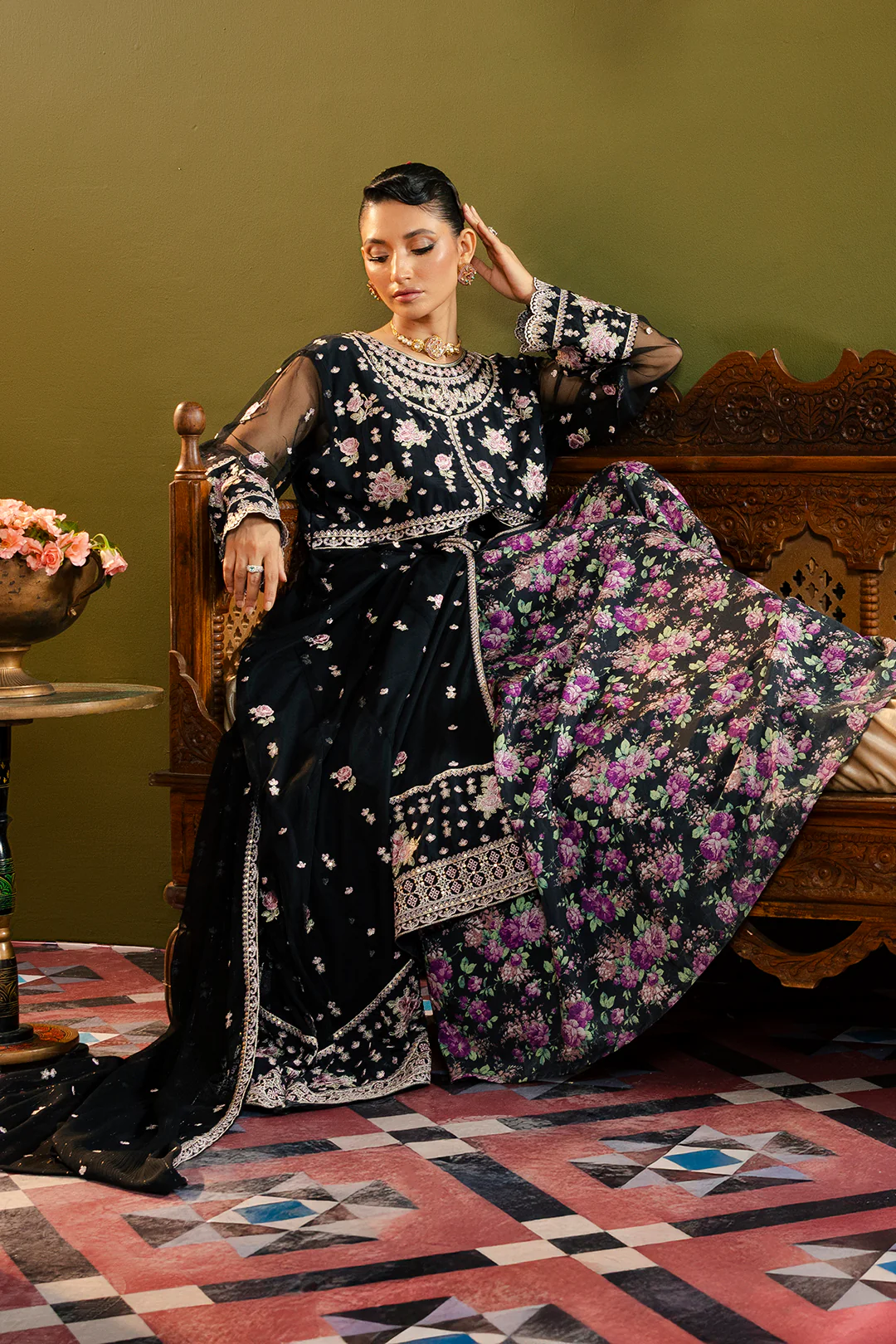 Front Open Frock With Flared Pant & Dupatta - 0717 - Image 11