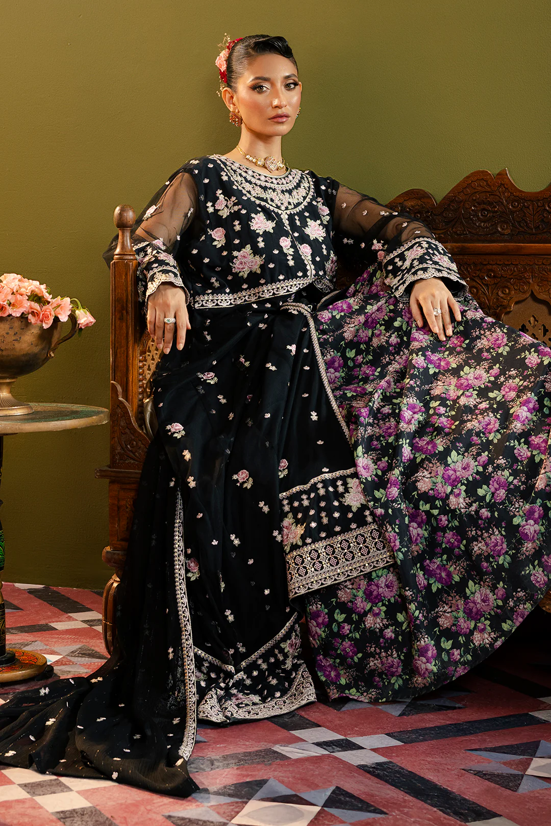 Front Open Frock With Flared Pant & Dupatta - 0717 - Image 13