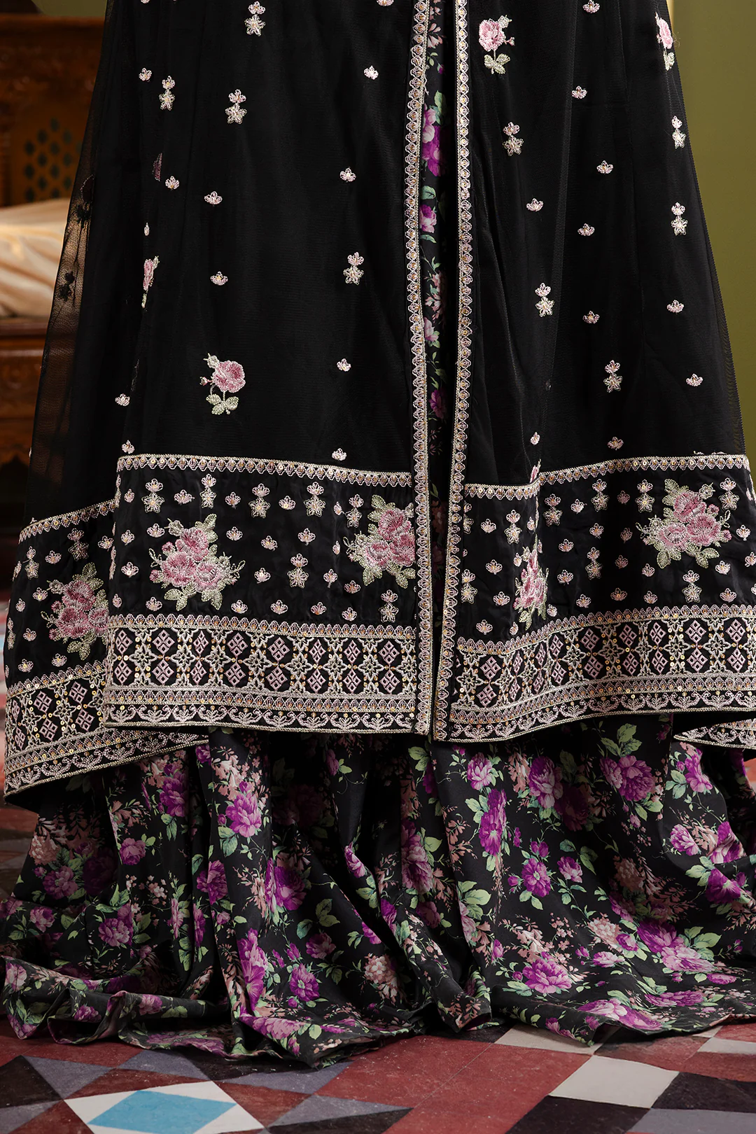Front Open Frock With Flared Pant & Dupatta - 0717 - Image 14