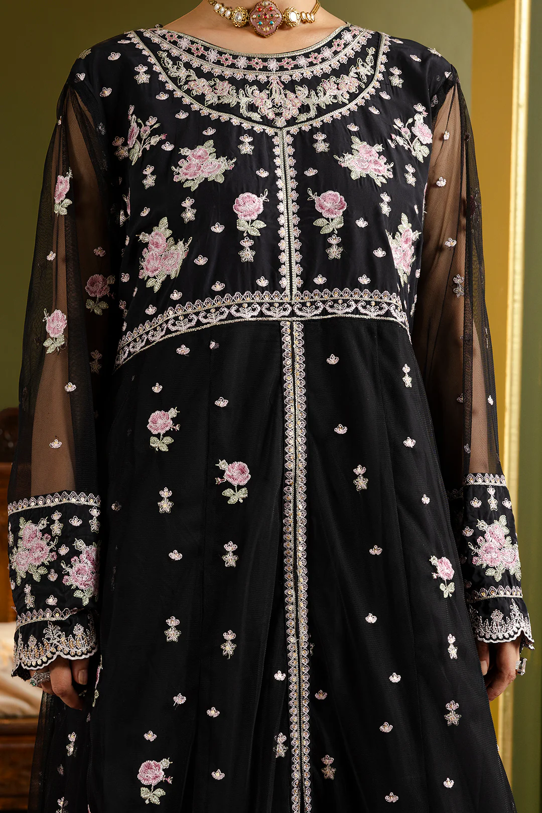 Front Open Frock With Flared Pant & Dupatta - 0717 - Image 15