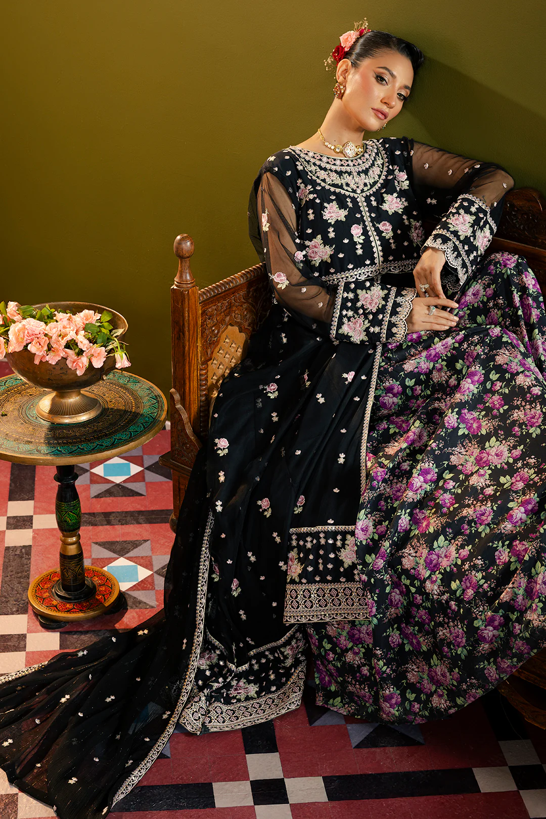 Front Open Frock With Flared Pant & Dupatta - 0717 - Image 16
