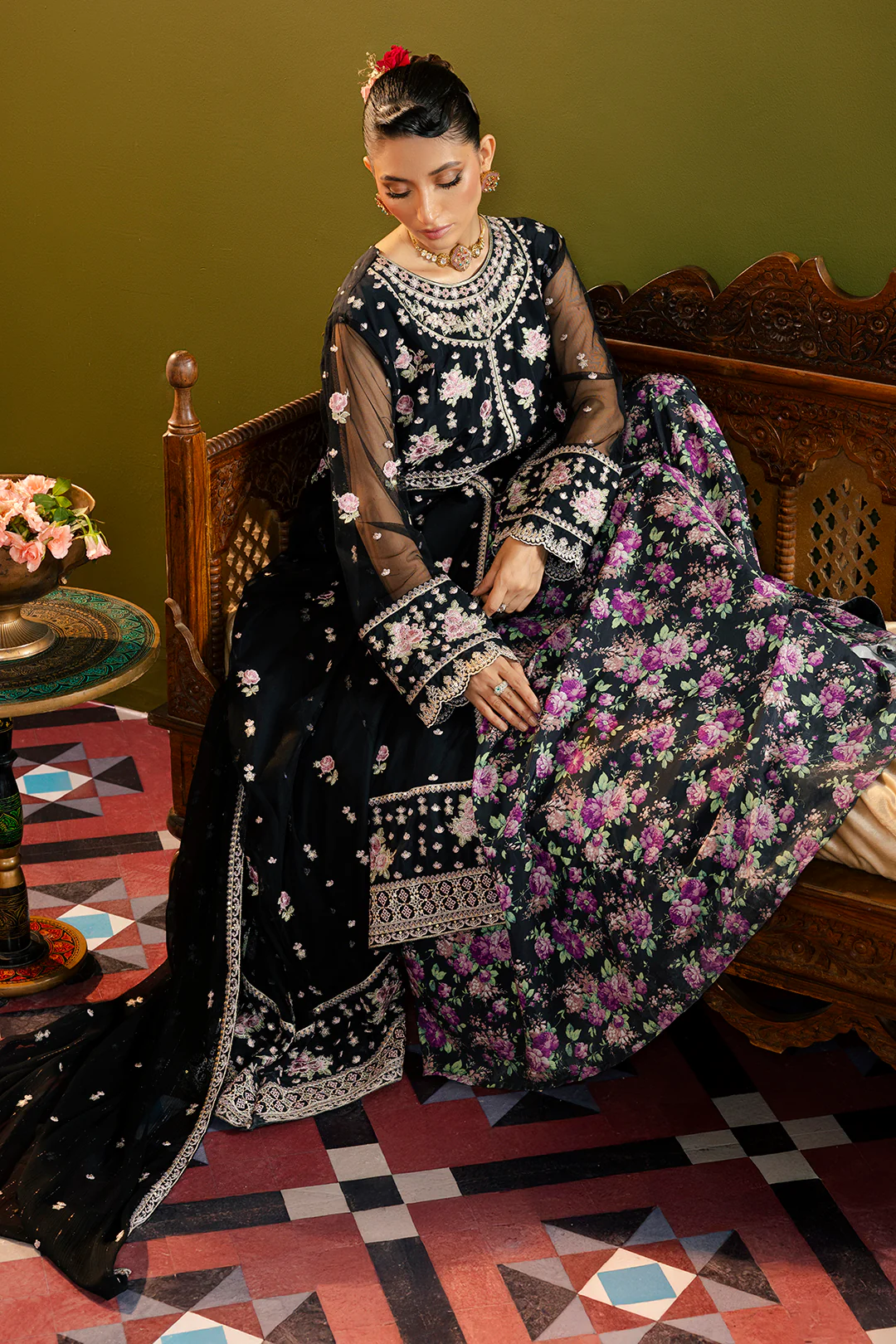 Front Open Frock With Flared Pant & Dupatta - 0717 - Image 17