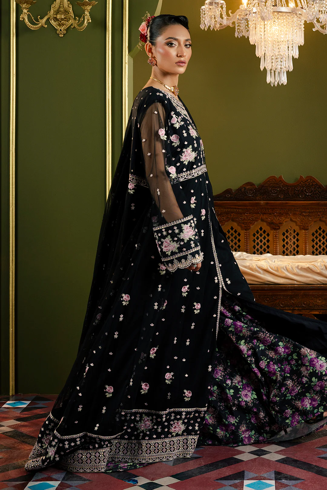 Front Open Frock With Flared Pant & Dupatta - 0717 - Image 18