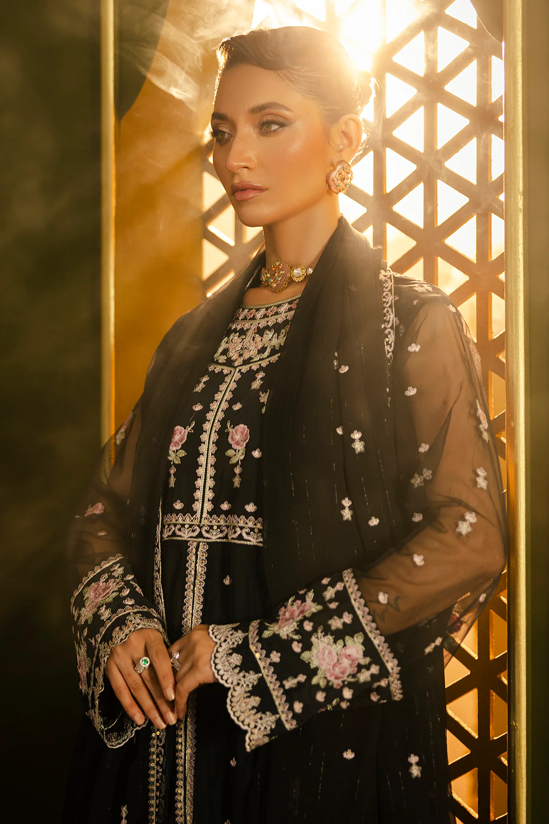 Front Open Frock With Flared Pant & Dupatta - 0717 - Image 19