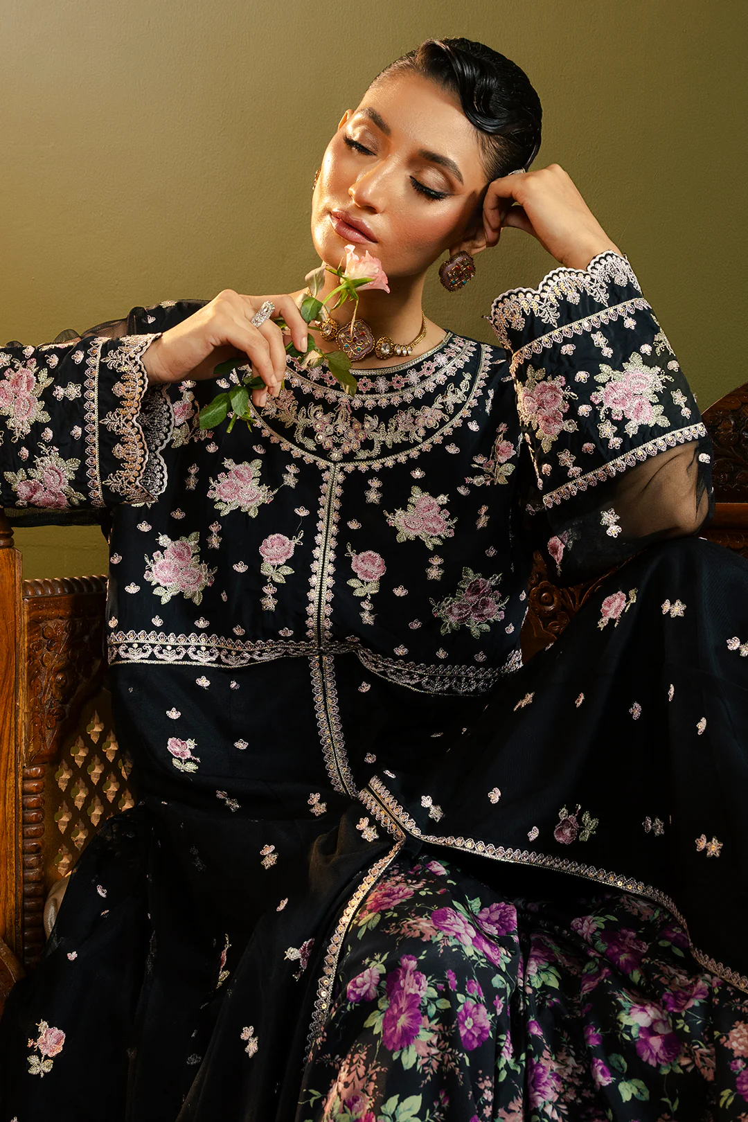 Front Open Frock With Flared Pant & Dupatta - 0717 - Image 2