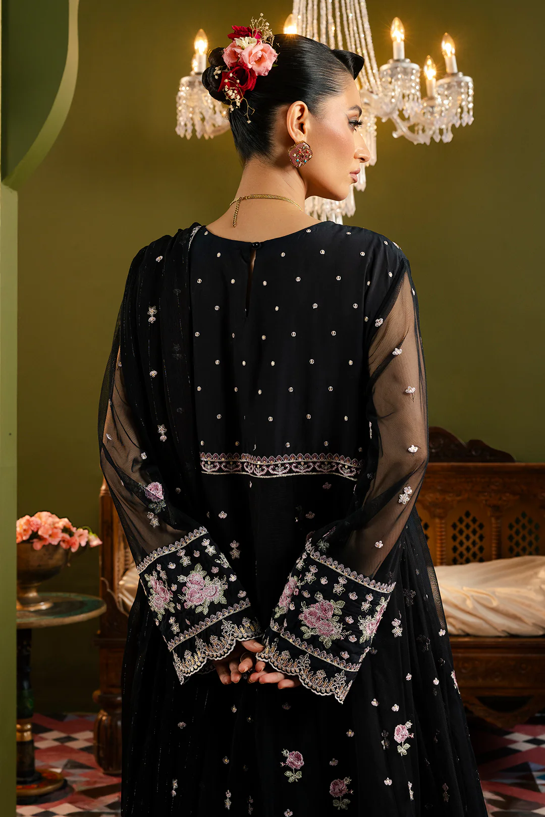 Front Open Frock With Flared Pant & Dupatta - 0717 - Image 20