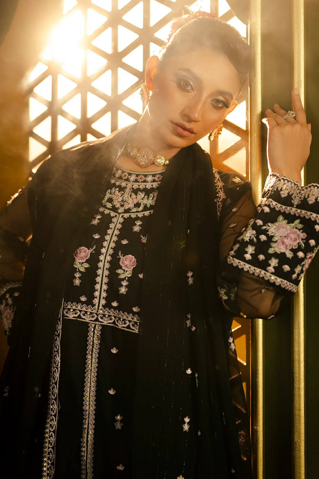 Front Open Frock With Flared Pant & Dupatta - 0717 - Image 21