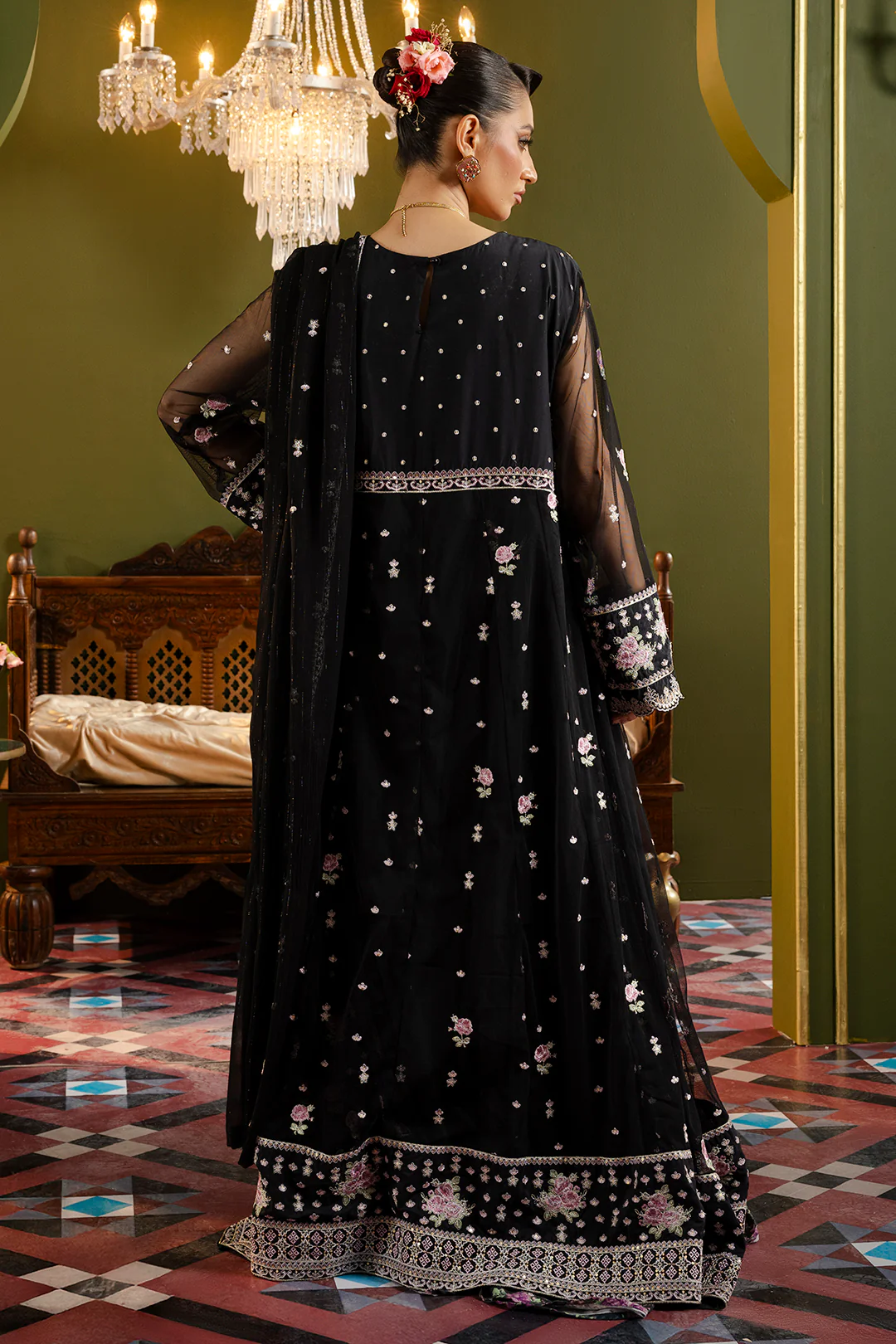Front Open Frock With Flared Pant & Dupatta - 0717 - Image 22