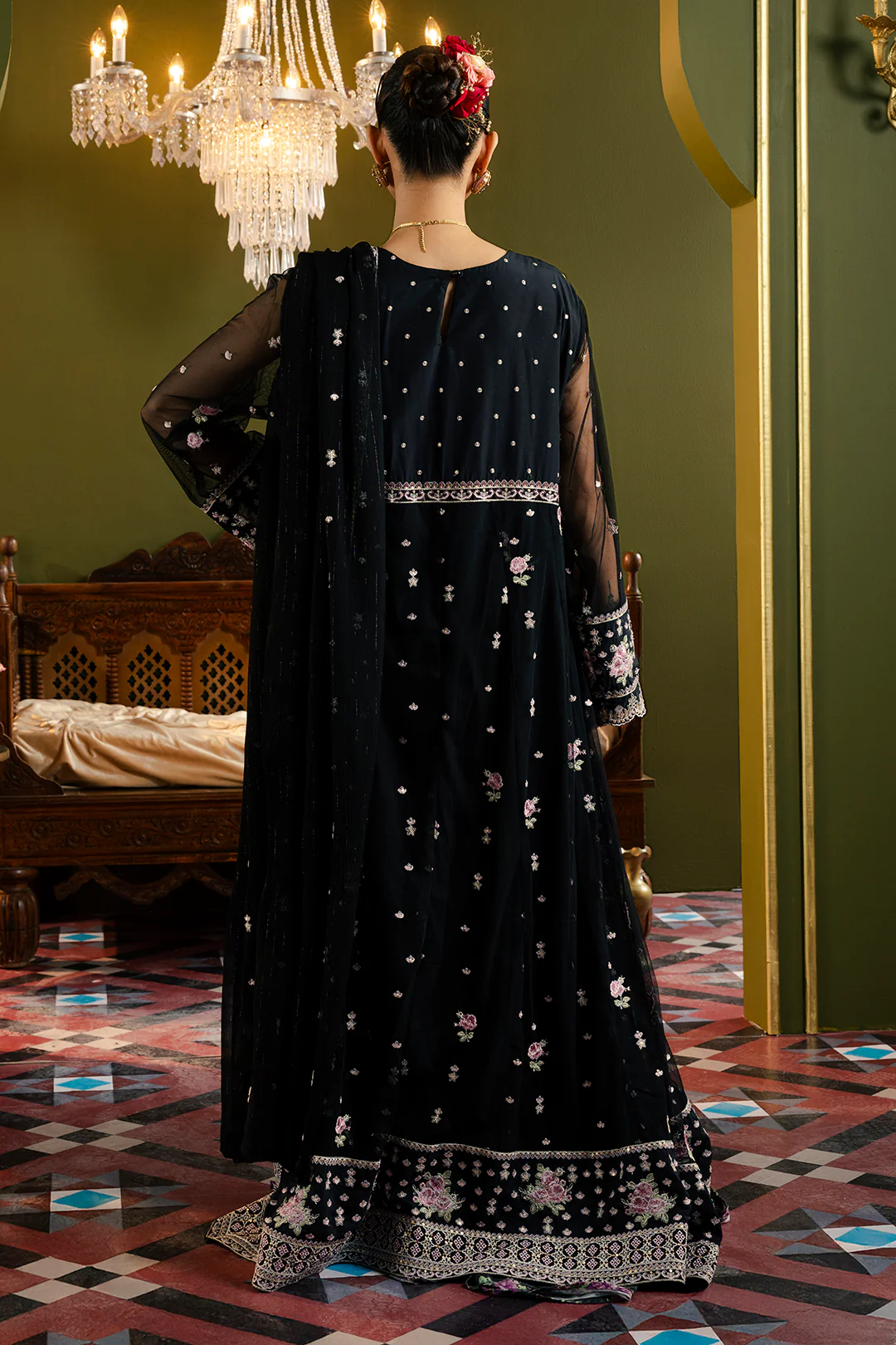 Front Open Frock With Flared Pant & Dupatta - 0717 - Image 23