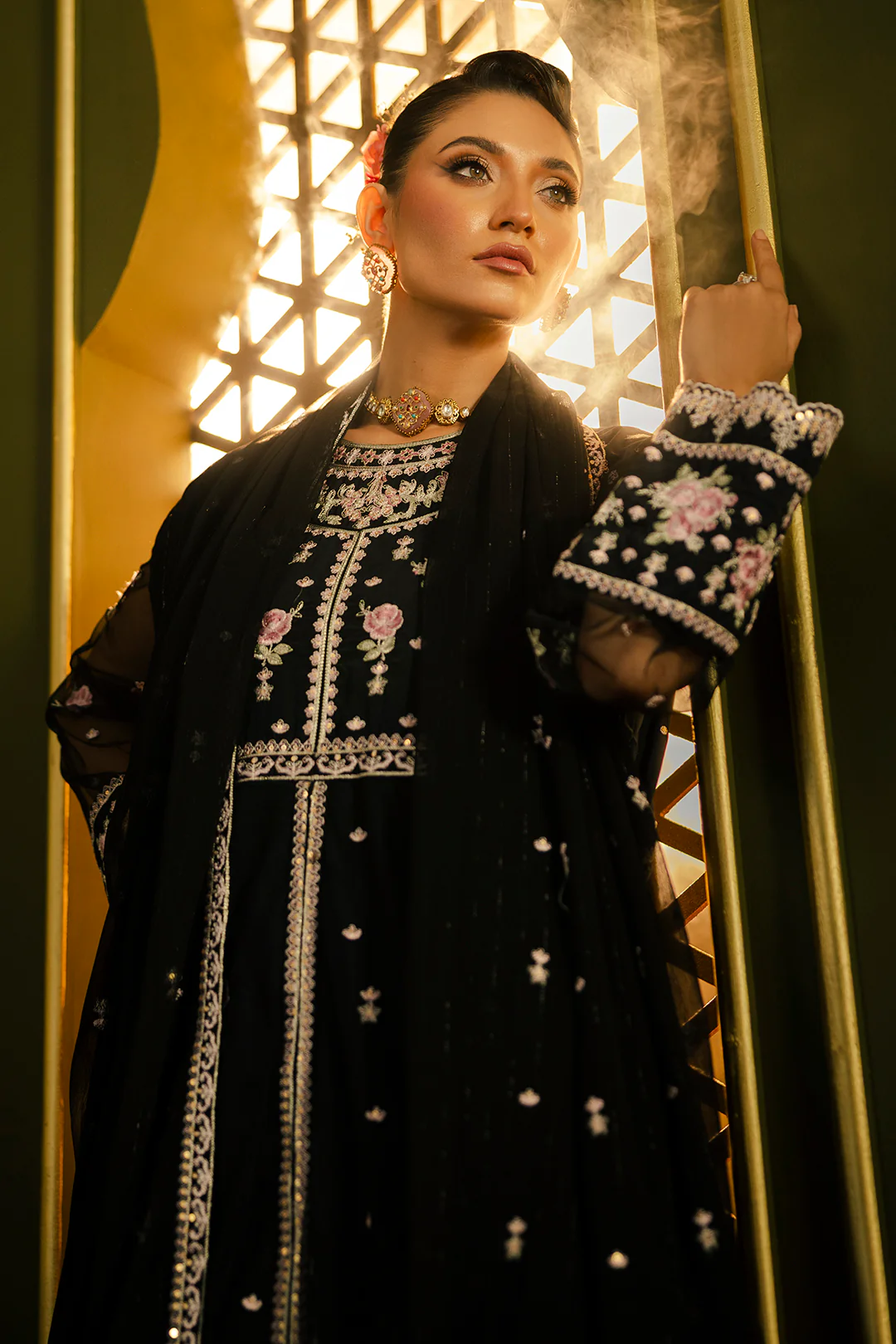 Front Open Frock With Flared Pant & Dupatta - 0717 - Image 4