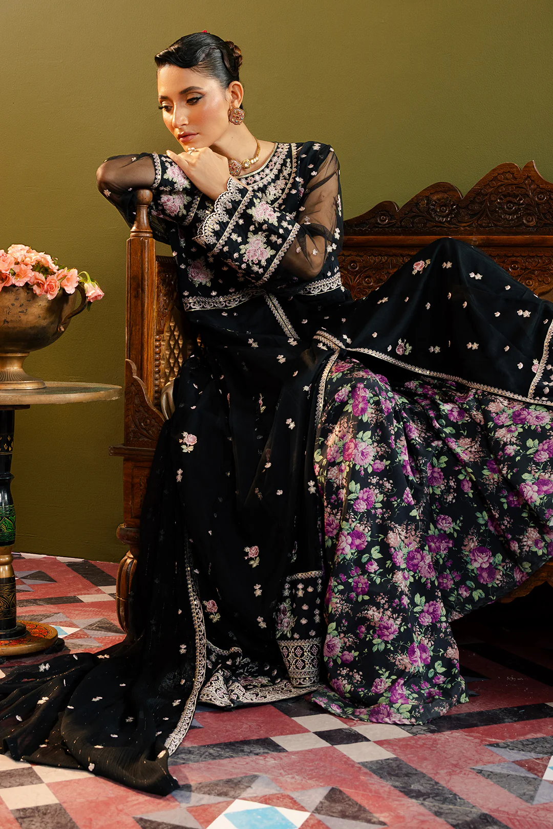 Front Open Frock With Flared Pant & Dupatta - 0717 - Image 6