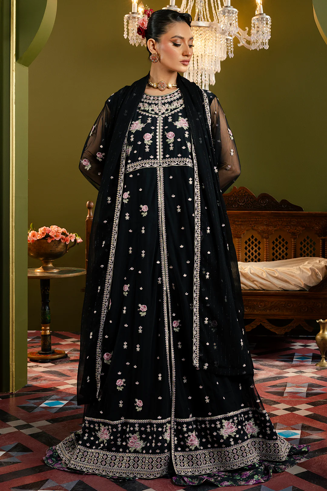 Front Open Frock With Flared Pant & Dupatta - 0717 - Image 7