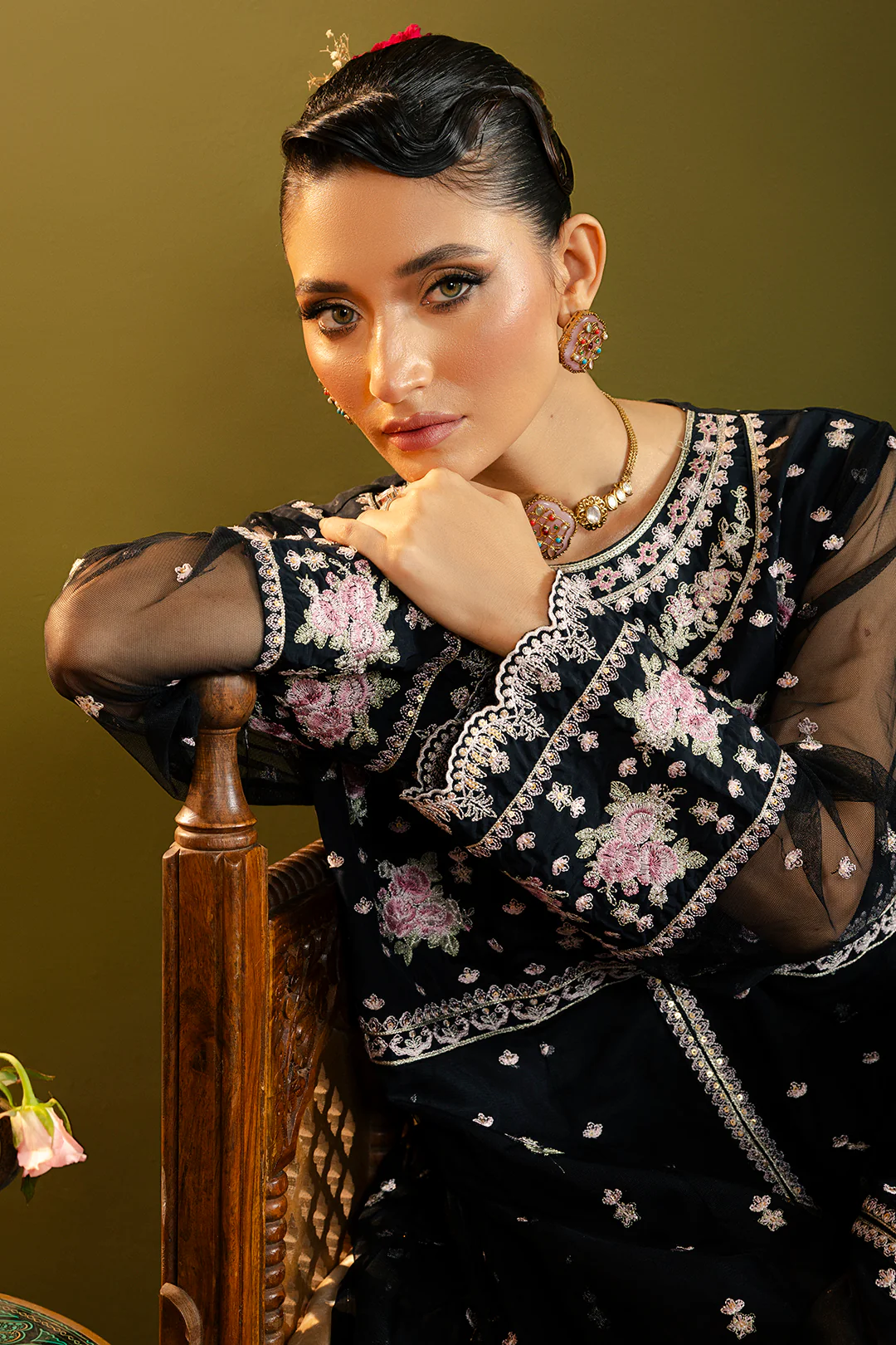 Front Open Frock With Flared Pant & Dupatta - 0717 - Image 8