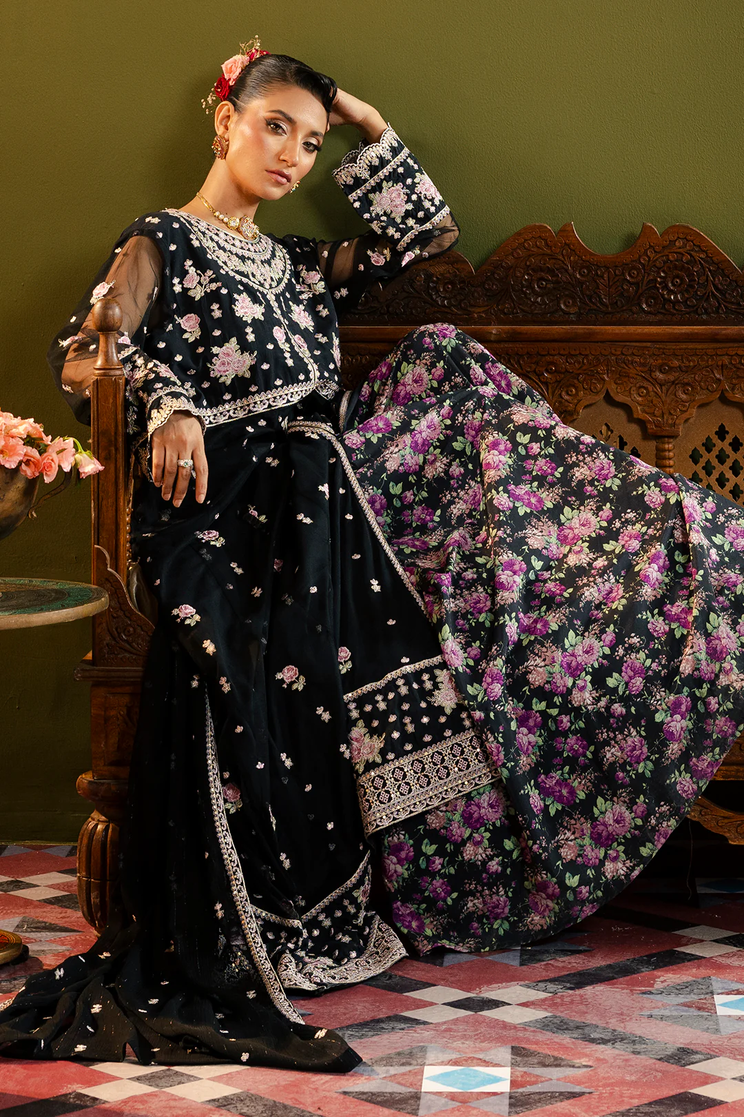 Front Open Frock With Flared Pant & Dupatta - 0717 - Image 9