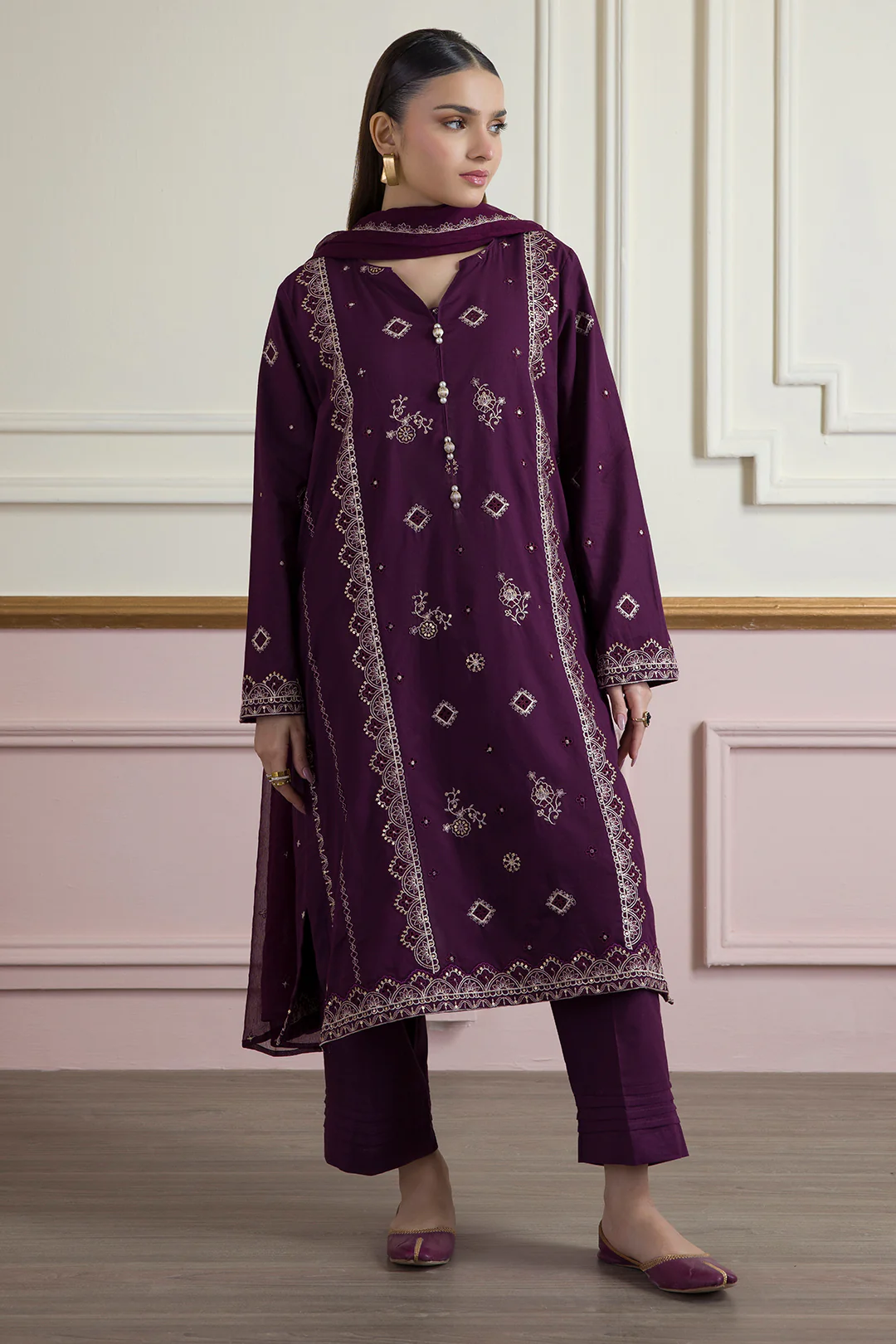 Embroidered Kurta Dupatta Trouser - 2607 - Image 3