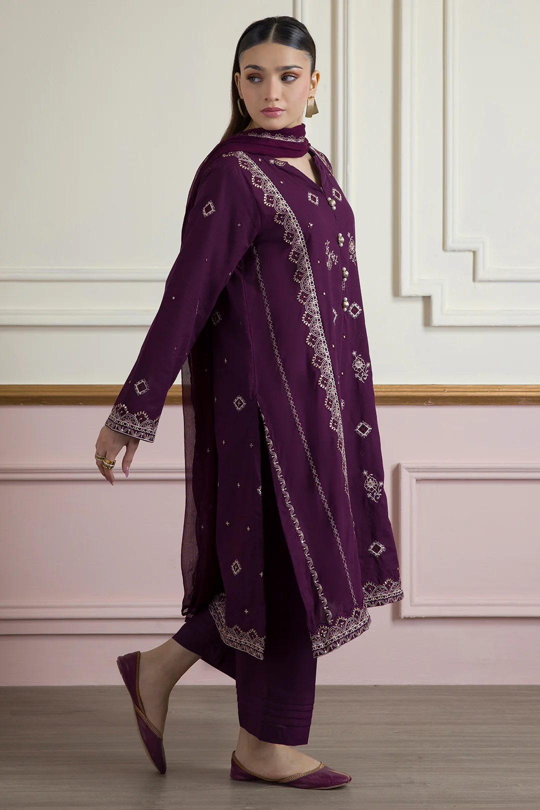 Embroidered Kurta Dupatta Trouser - 2607 - Image 5