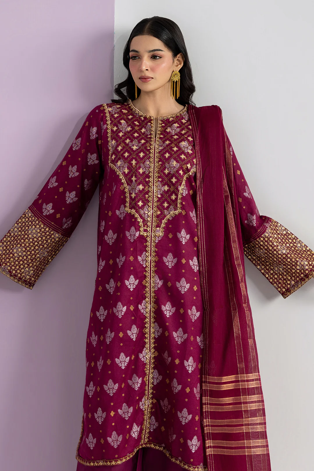 Embroidered Kurta Dupatta Trouser - 2537 - Image 3