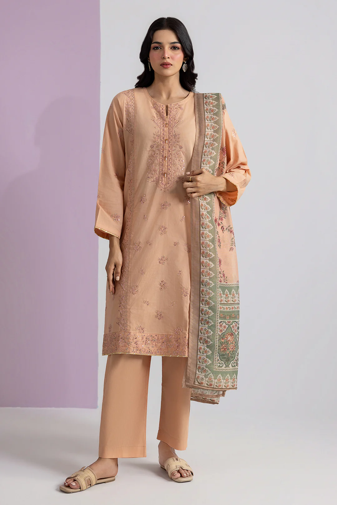 Embroidered Kurta Dupatta Trouser - 2596