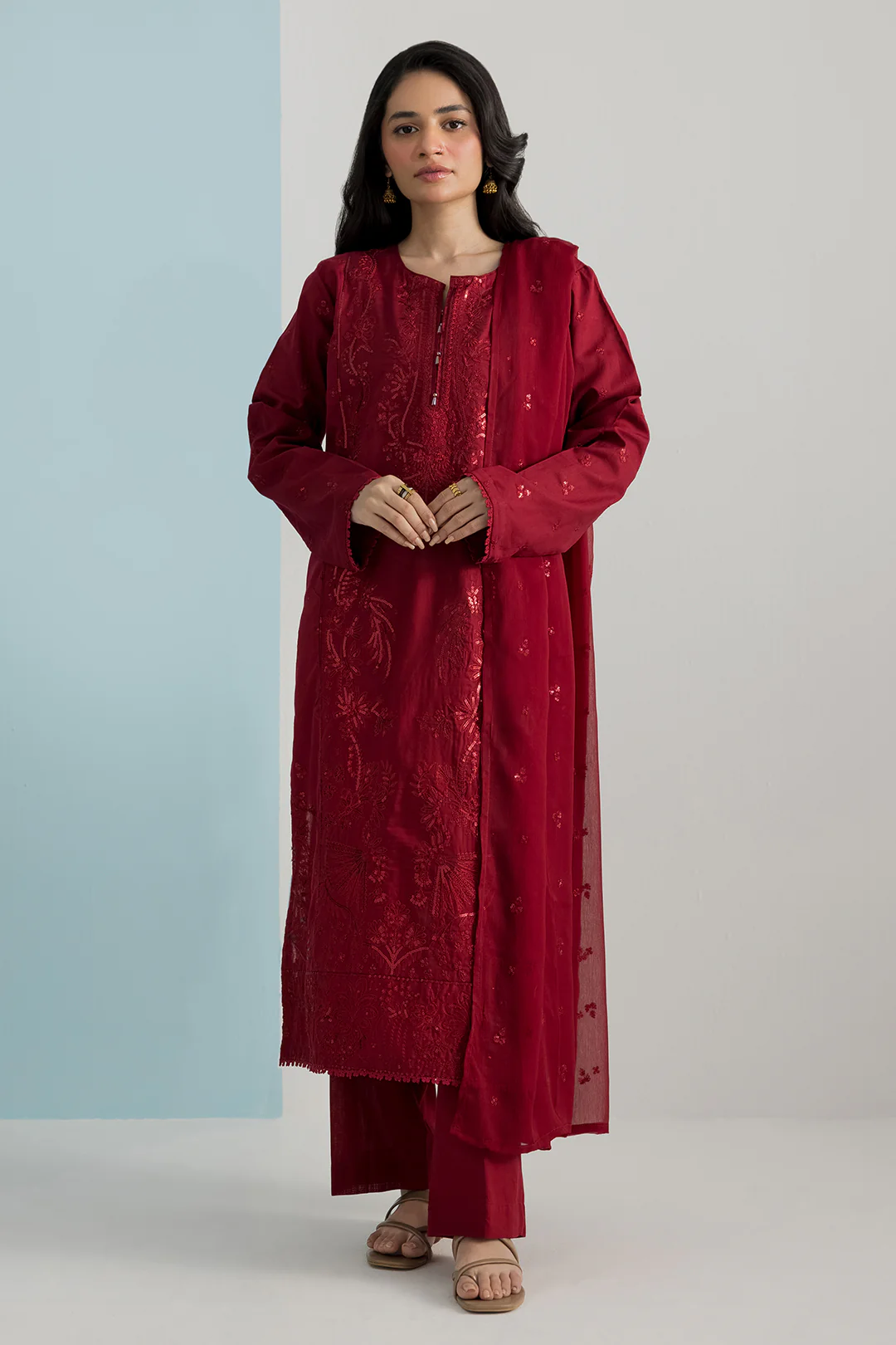 Embroidered Kurta Dupatta Trouser - 2607