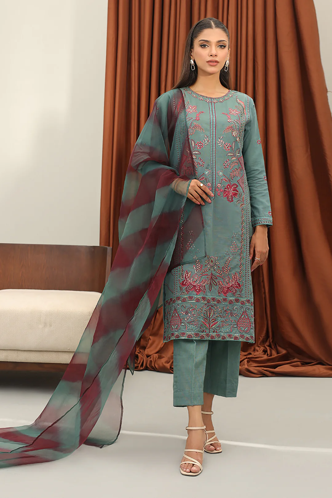 Embroidered Kurta Dupatta Trouser - 3287 - Image 2