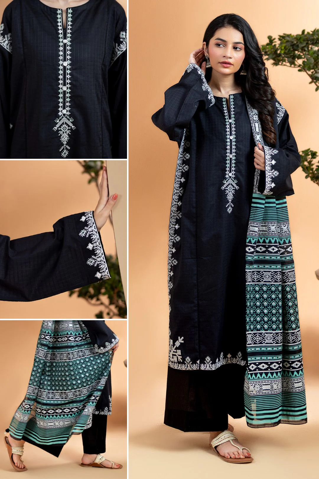 Embroidered Kurta Dupatta - 2505 - Image 9