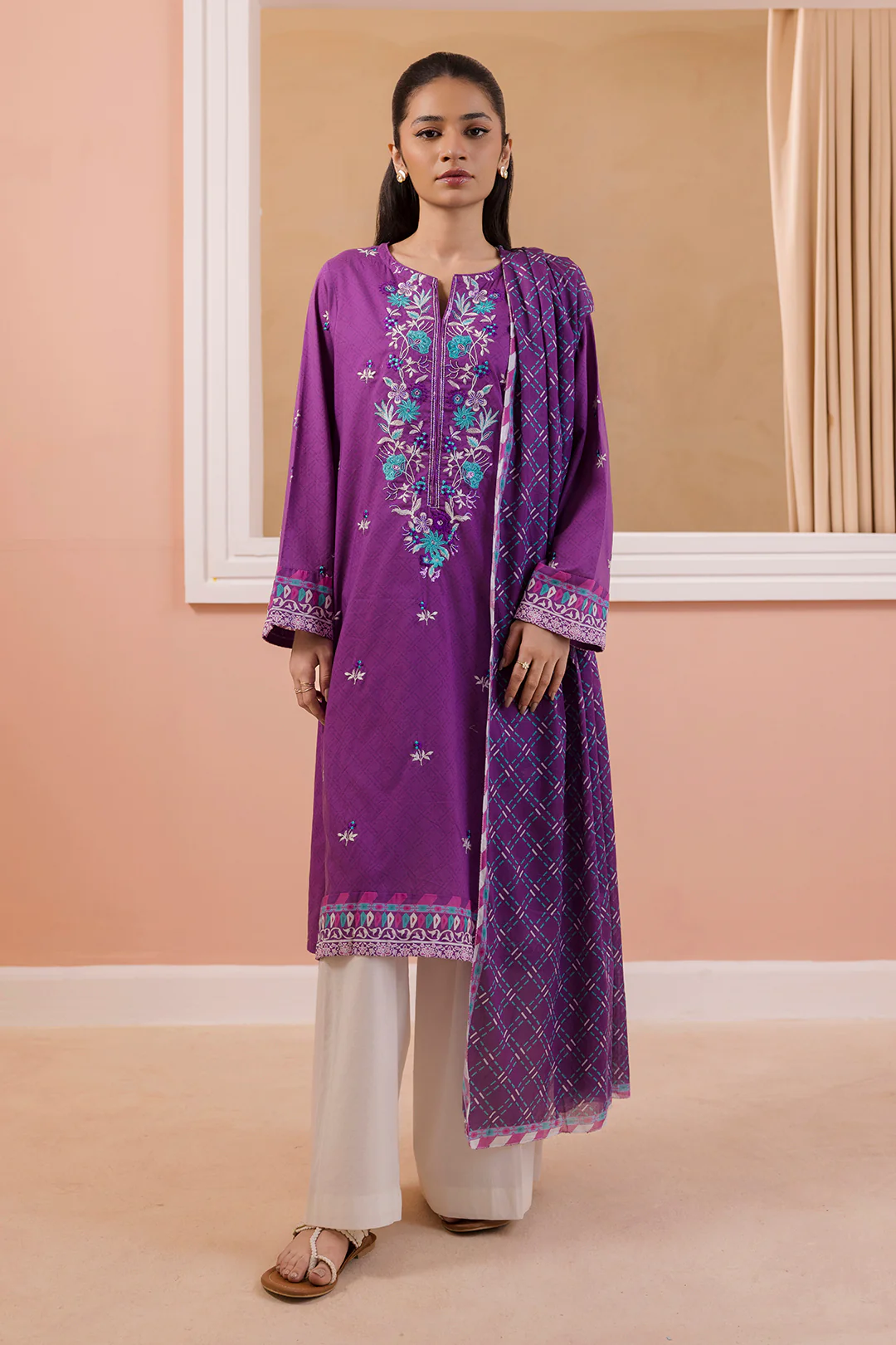 Embroidered Kurta Dupatta - 1896 - Image 2