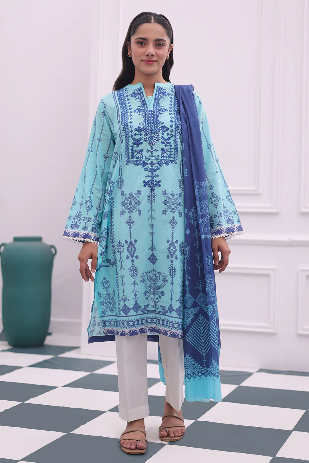Embroidered Kurta Dupatta - 1907 - Image 2