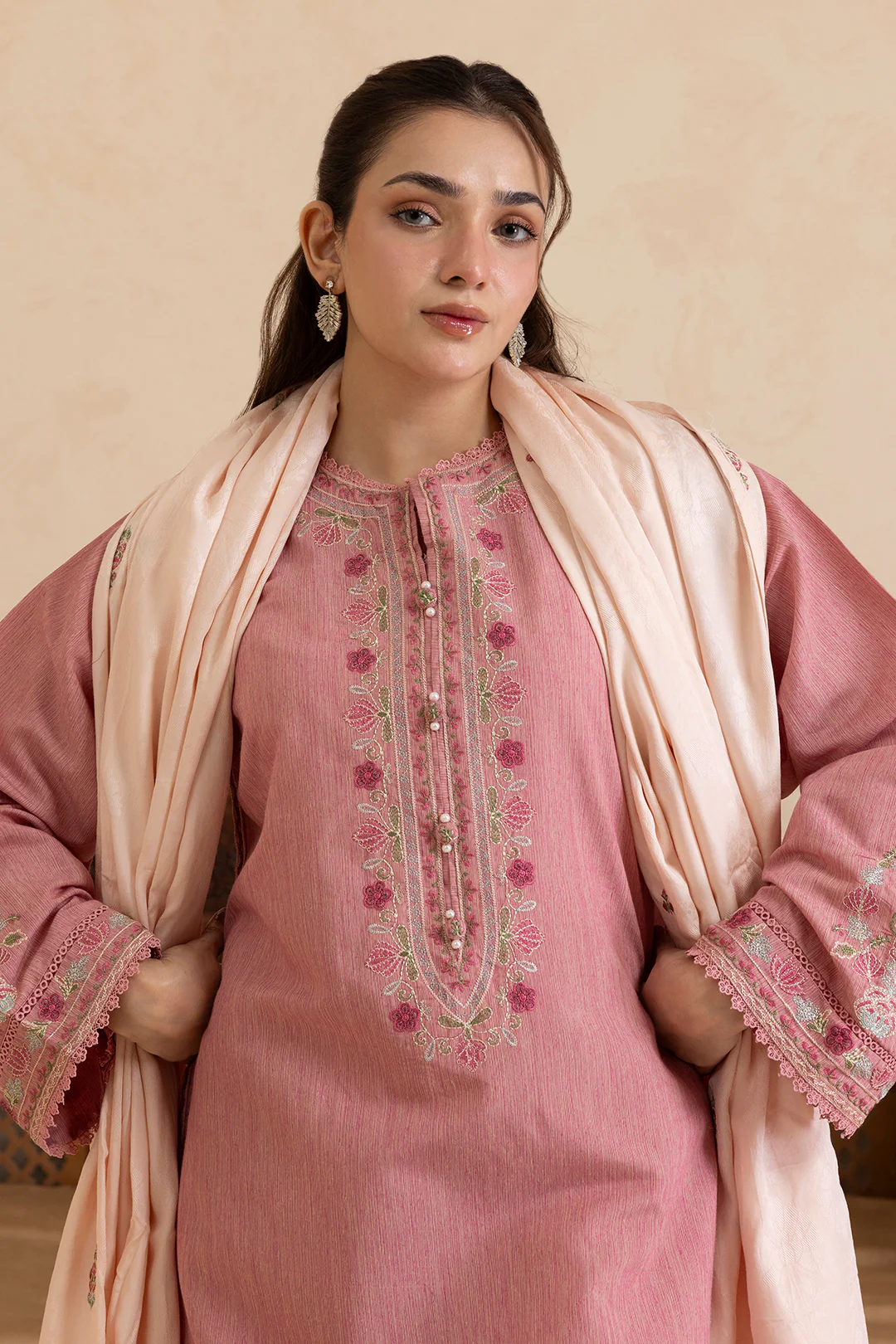 Embroidered Kurta Shawl Trouser - 3414 - Image 2