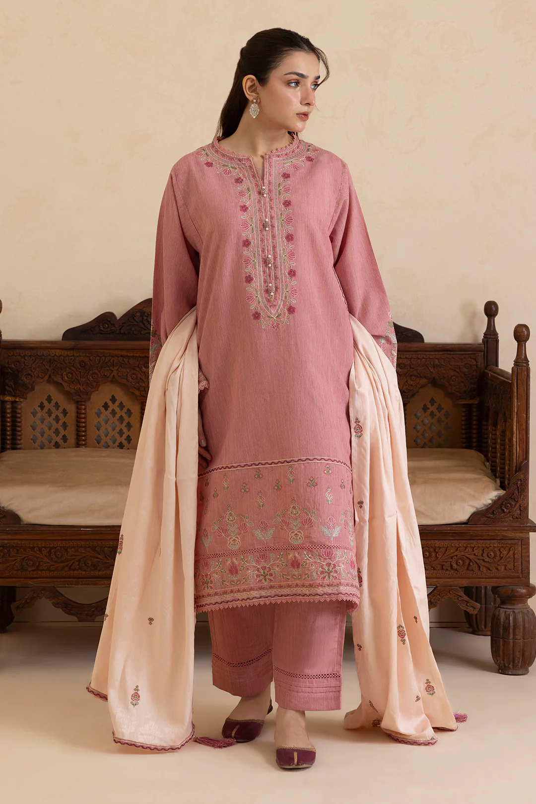 Embroidered Kurta Shawl Trouser - 3414 - Image 3