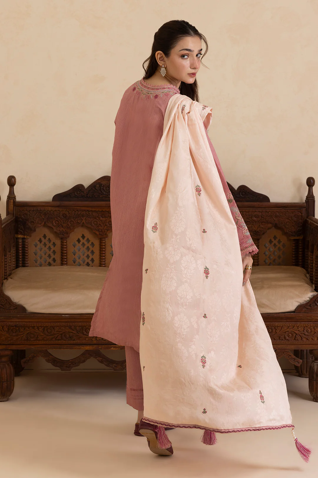 Embroidered Kurta Shawl Trouser - 3414 - Image 5