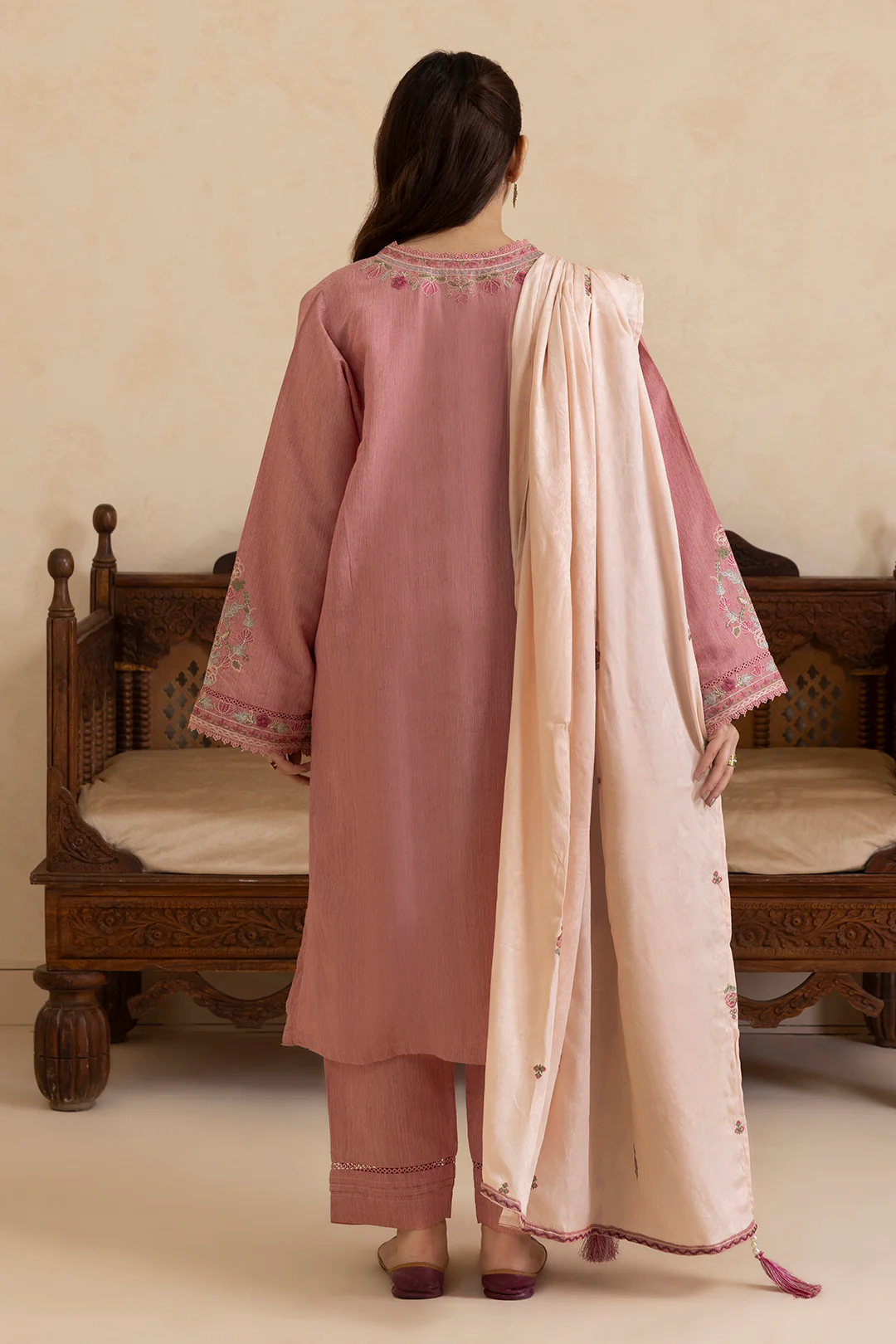 Embroidered Kurta Shawl Trouser - 3414 - Image 8