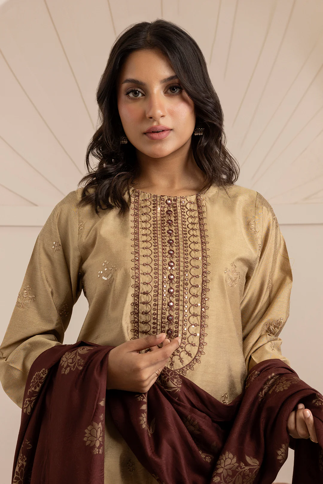 Embroidered Kurta Shawl Trouser - 3419 - Image 2