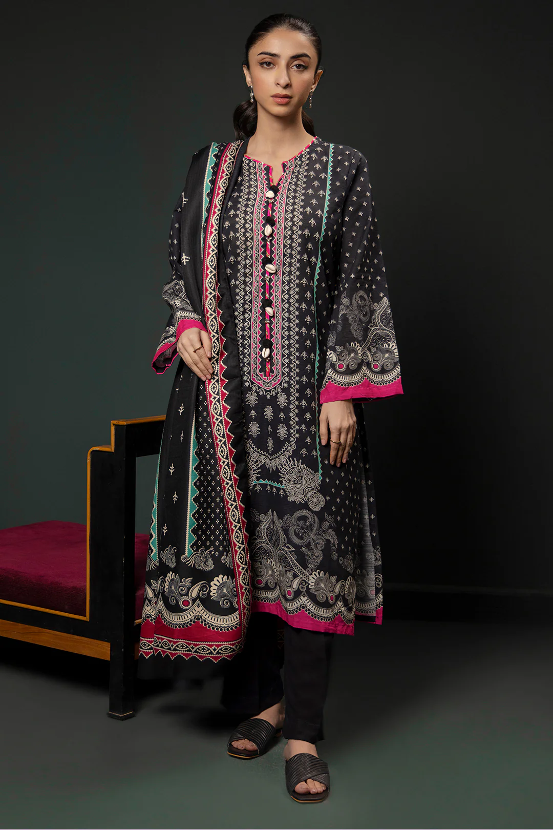Kurta Shawl Trouser - 3008