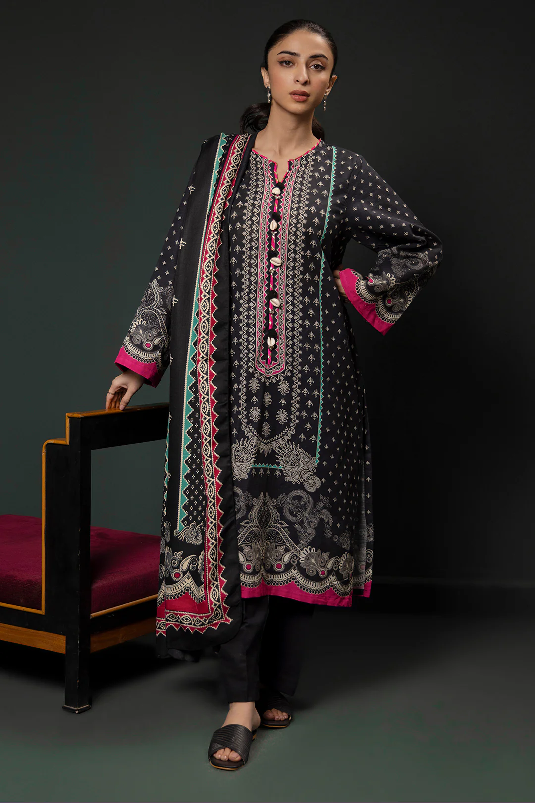 Kurta Shawl Trouser - 3008 - Image 3