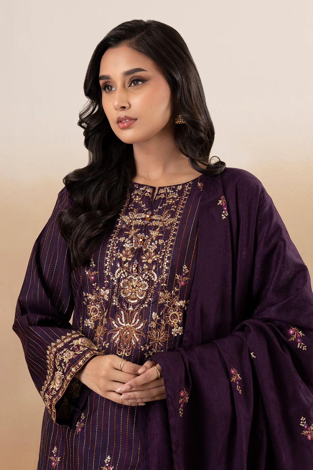 Embroidered Kurta Shawl Trouser - 3393 - Image 4