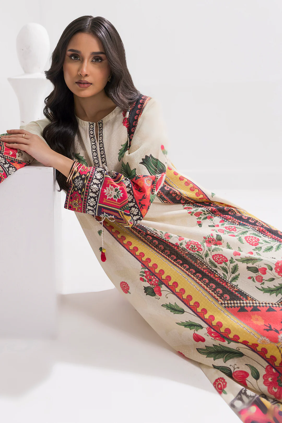 Printed Kaftaan Slub Textured Dress - 2894 - Image 11