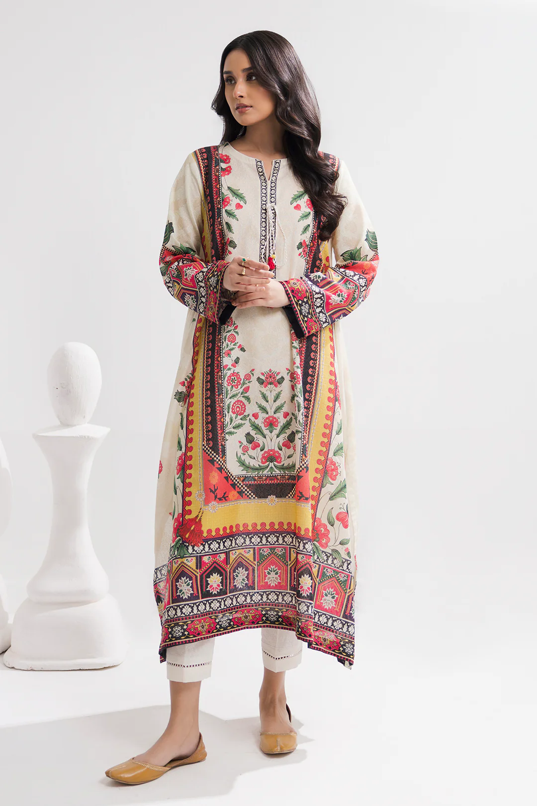 Printed Kaftaan Slub Textured Dress - 2894 - Image 6
