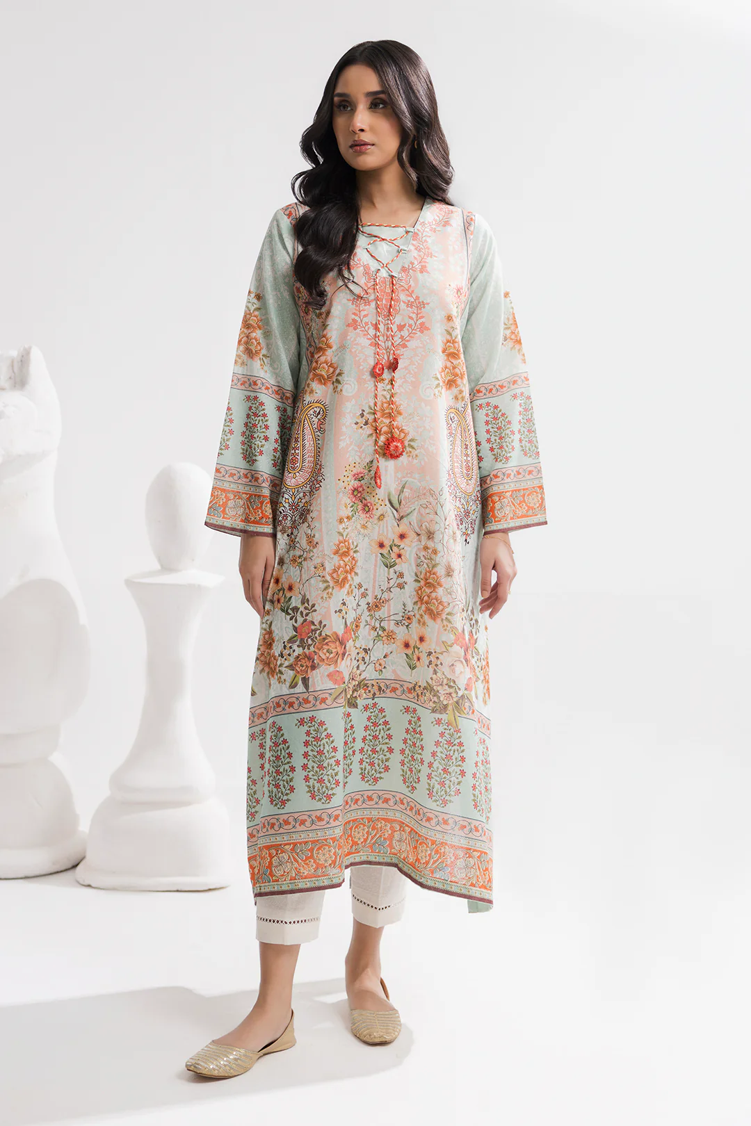 Printed Kaftaan Slub Textured Dress - 2898 - Image 3