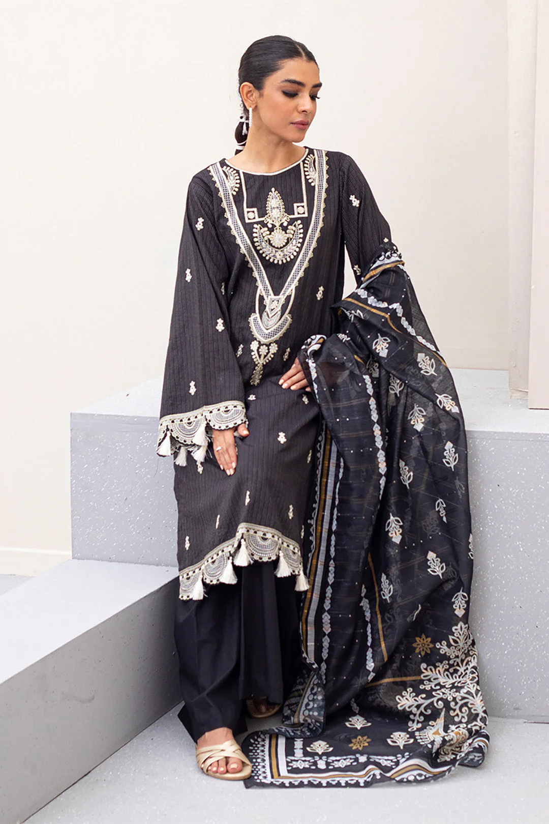 Embroidered Shirt Shalwar Dupatta - 0190 - Image 3