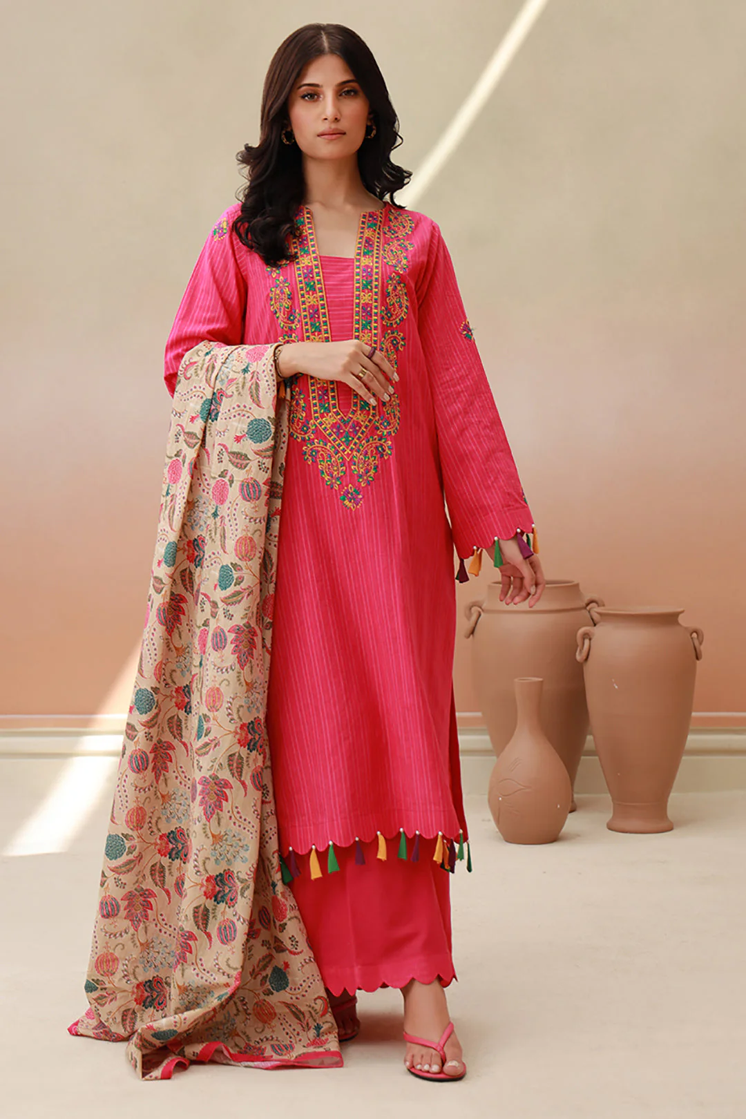 Embroidered Shirt Shalwar Dupatta - 0842 - Image 2