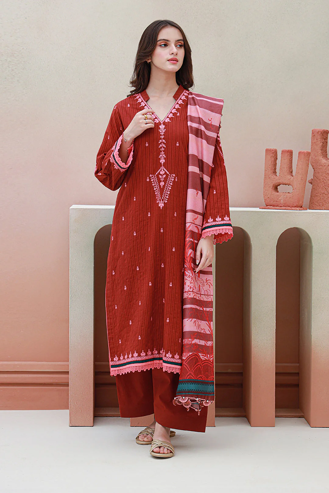 Embroidered Shirt Shalwar Dupatta - 0845 - Image 2