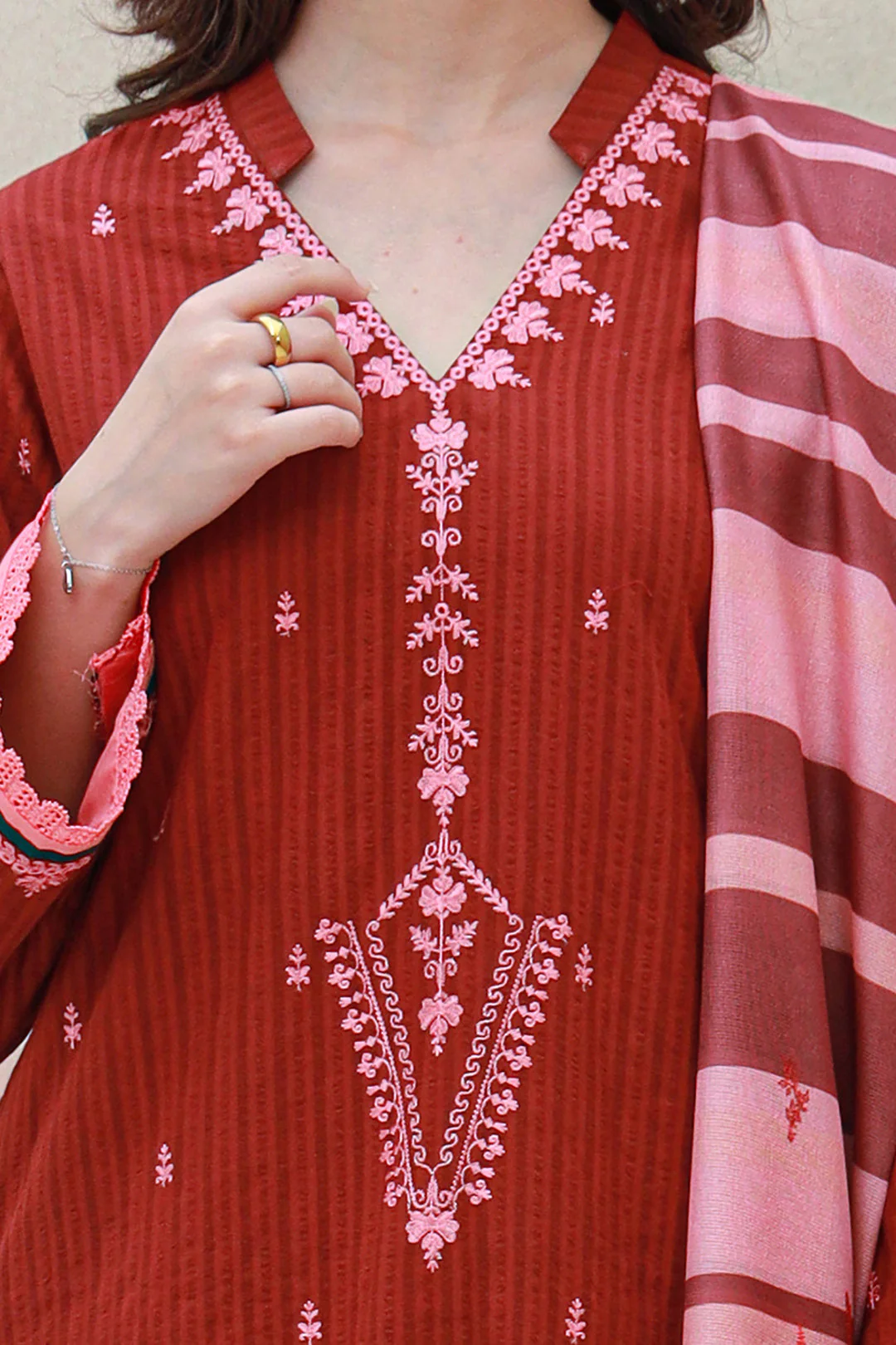 Embroidered Shirt Shalwar Dupatta - 0845 - Image 4